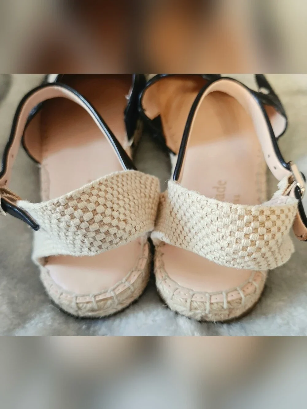 kate spade Black & White Gingham Scallop Espadrille Wedges